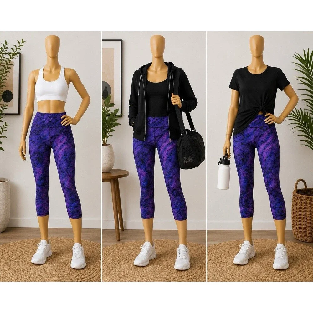Velocity  Women's Purple Leggings XL High Waist Yoga Pants Stretch Gym